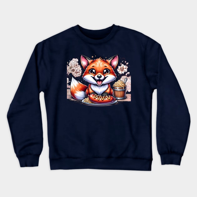 Cute Fox eating german food Crewneck Sweatshirt by TaevasDesign